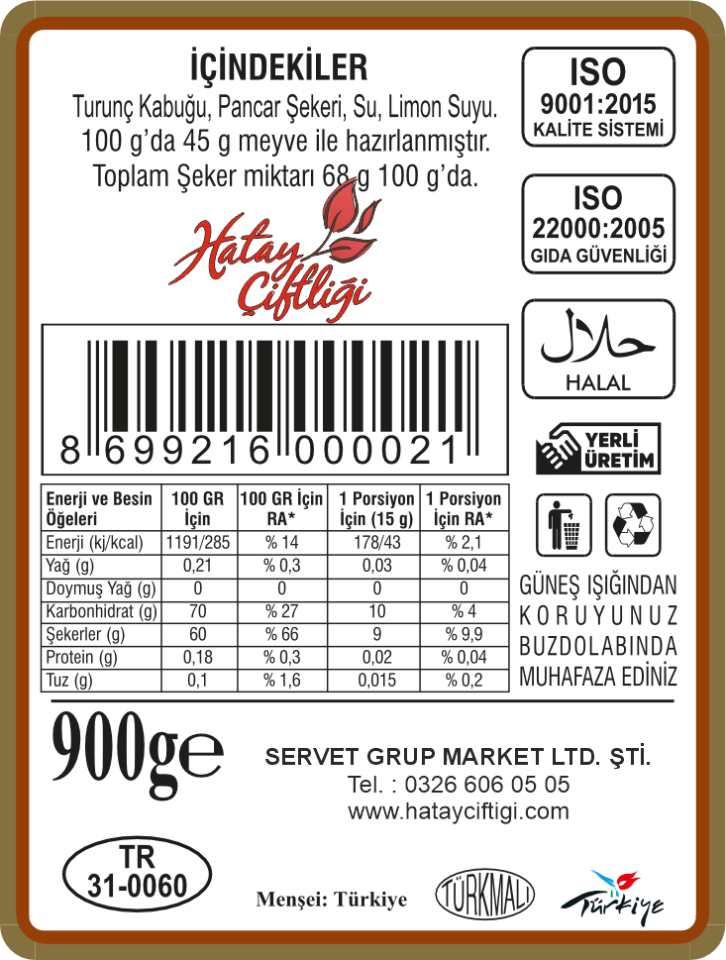 Turunç Reçeli 900Gr