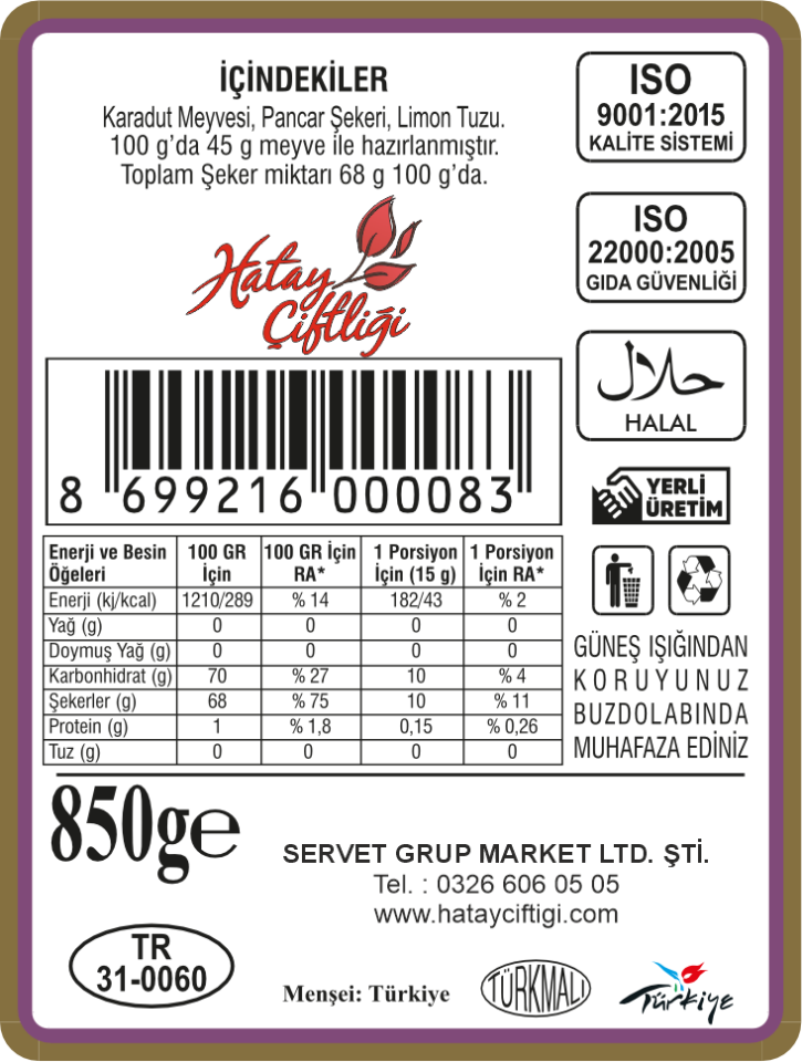 Karadut Reçeli 850Gr