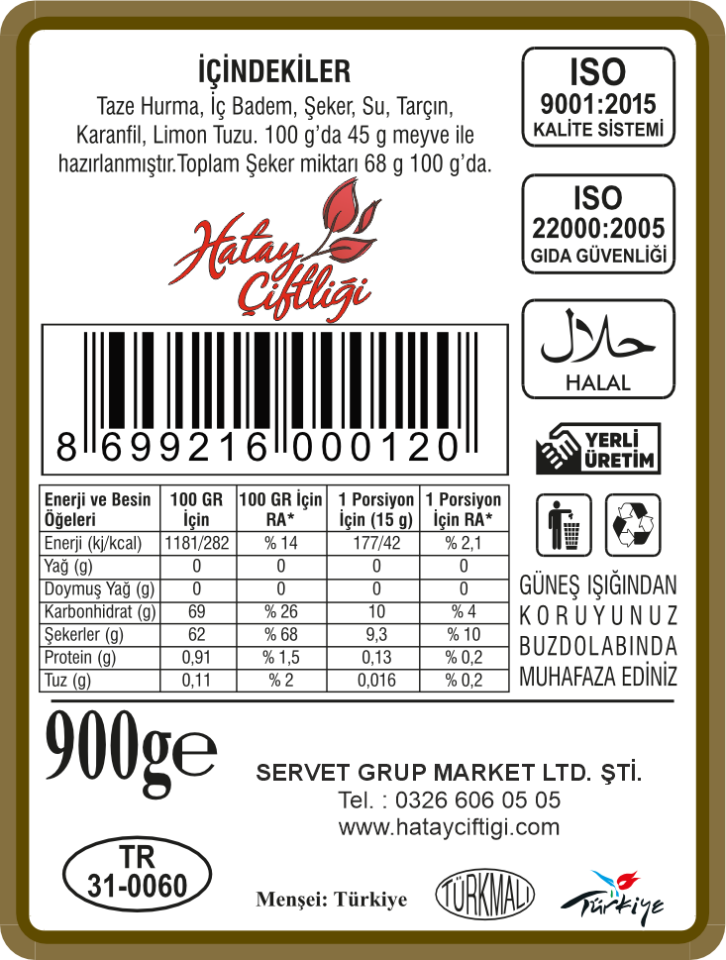 Hurma Reçeli (Tatlısı) 900Gr