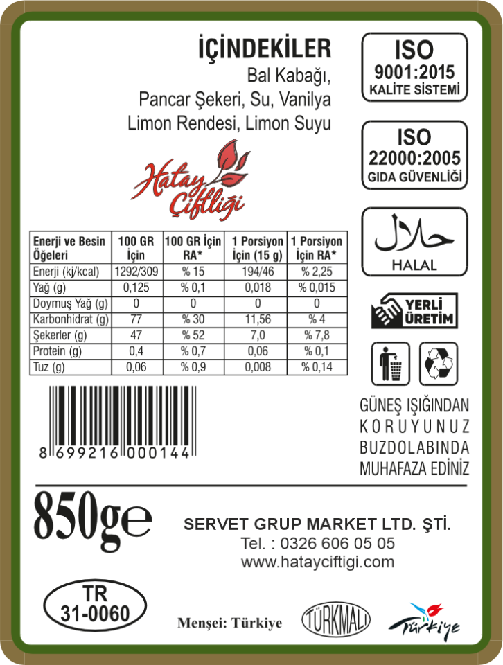 Kabak Reçeli 850Gr