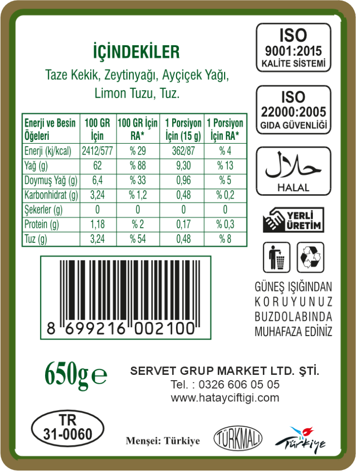 Zeytin Yağlı Kekik 650Gr