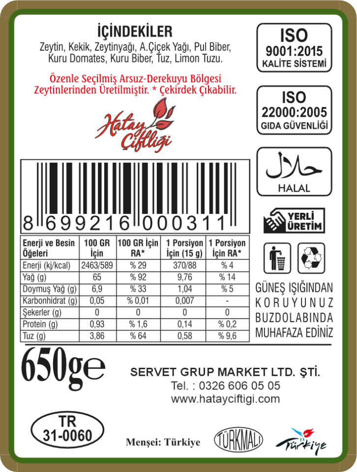 Kekikli Zeytin Salatası 650Gr